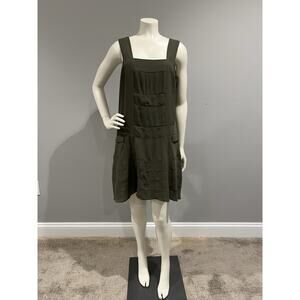 LAmour Nanette Lepore Olive Green Pleated Sleeveless Apron Dress Medium